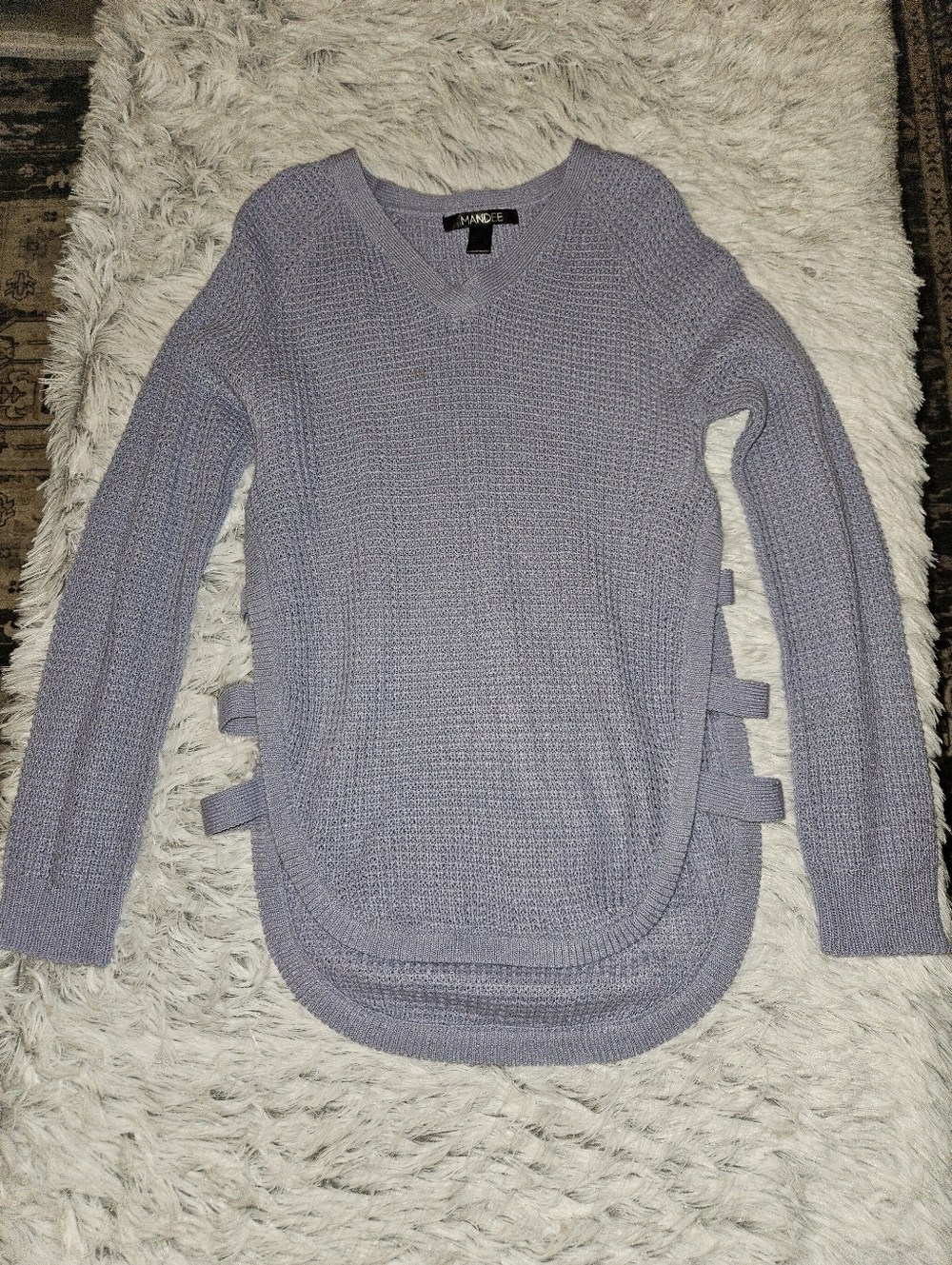 Mandee Light Blue Waffle Knit Sweater w/ Side Strap Detail – Size Large